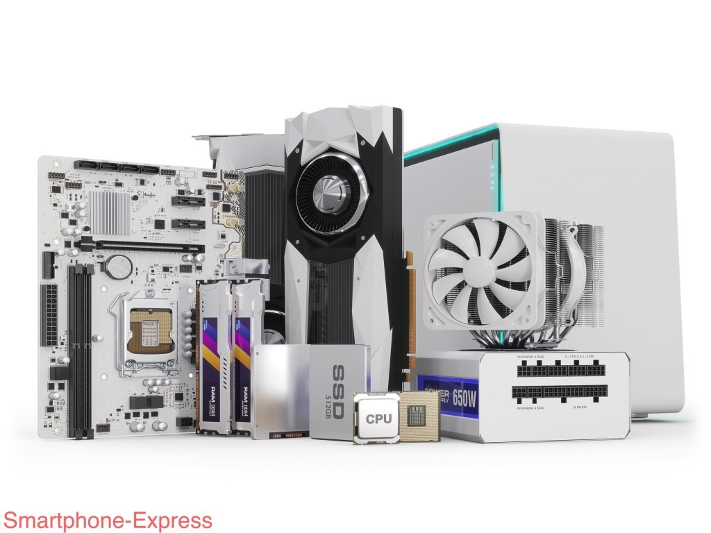 PC hardware components isolated on white. 3d rendering